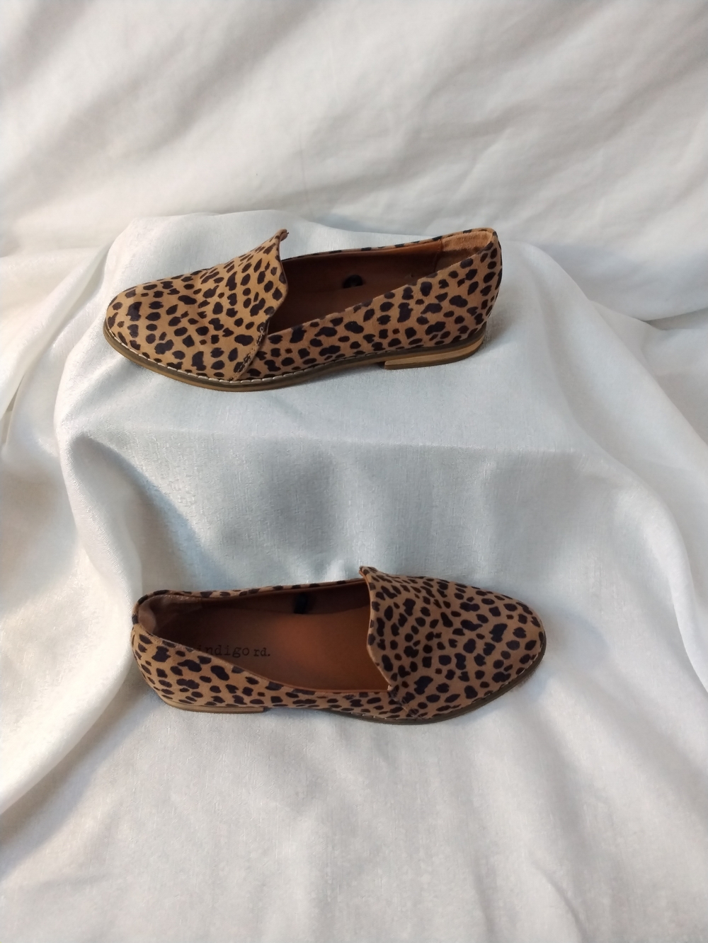 Indigo Leopard Print Slip-On Loafers in Tan and Black